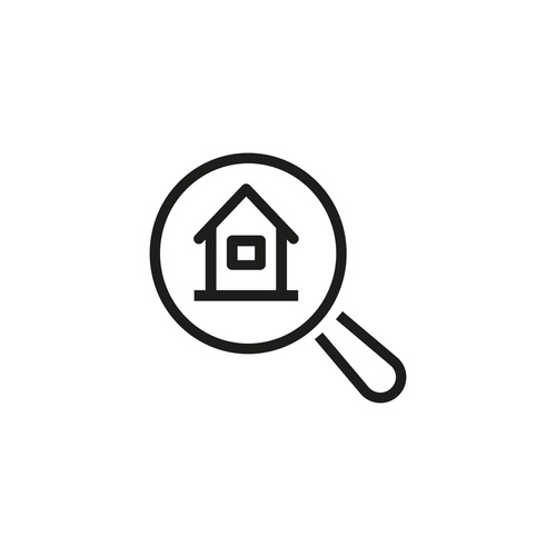 House searching line icon. Magnifying glass, identification, bui
